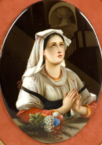 KPM Porcelain Oval Plaque, Finely Painted Scene of Young Lady Praying Germany
Circa 1875 to 1900, entire view